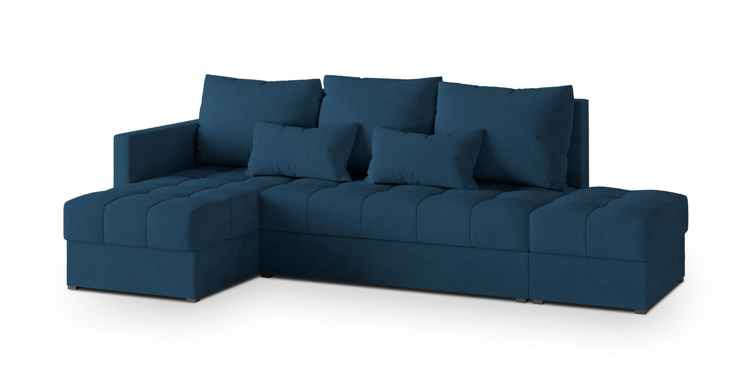 ECKSOFA LUMARI L-S Blau Plüsch-Stoff mit Schlaffunktion - Blau, Holz (262/143cm) - MASSENO