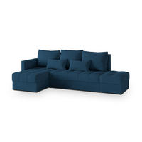ECKSOFA LUMARI L-S Blau Plüsch-Stoff mit Schlaffunktion - Blau, Holz (262/143cm) - MASSENO