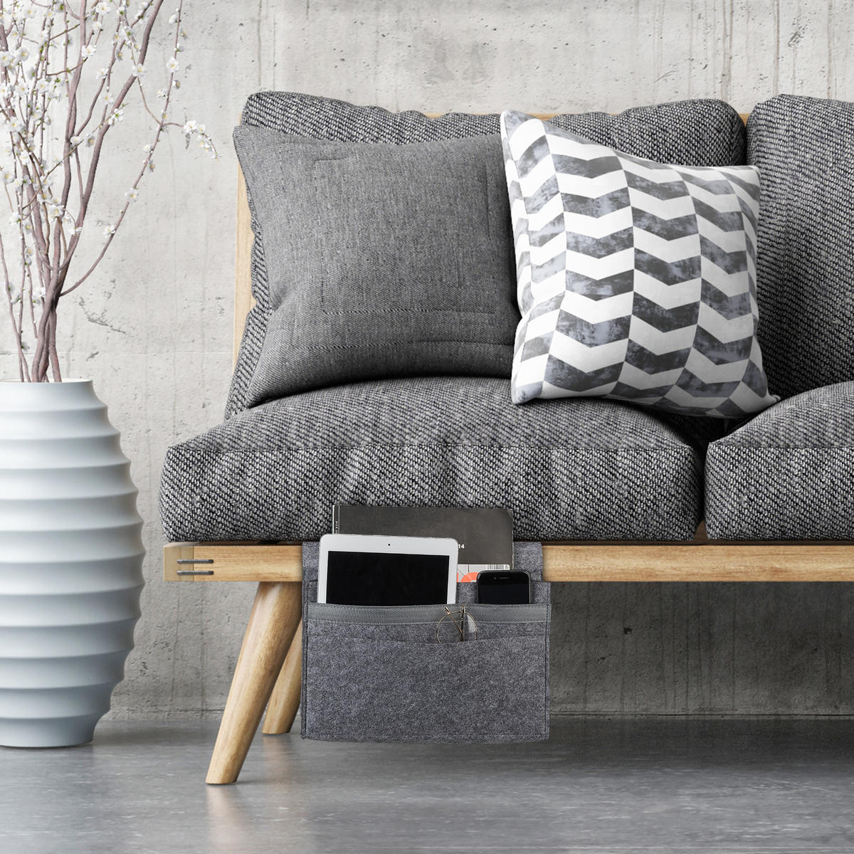 BETTTASCHE - Anthrazit, Textil - Relaxdays