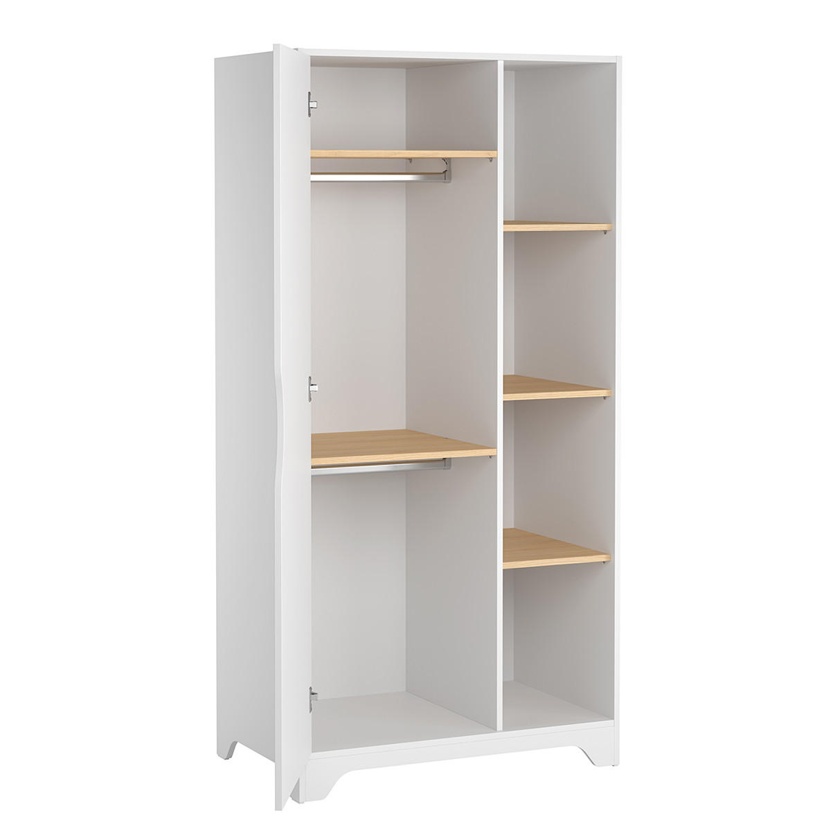 SCHRANK mit 1 Tür, 2 Kleiderschränke, und 3 offenen Regalen L88.5cm - Leaf - Weiß, Holzwerkstoff (52/179.5/88.5cm) - Calicosy