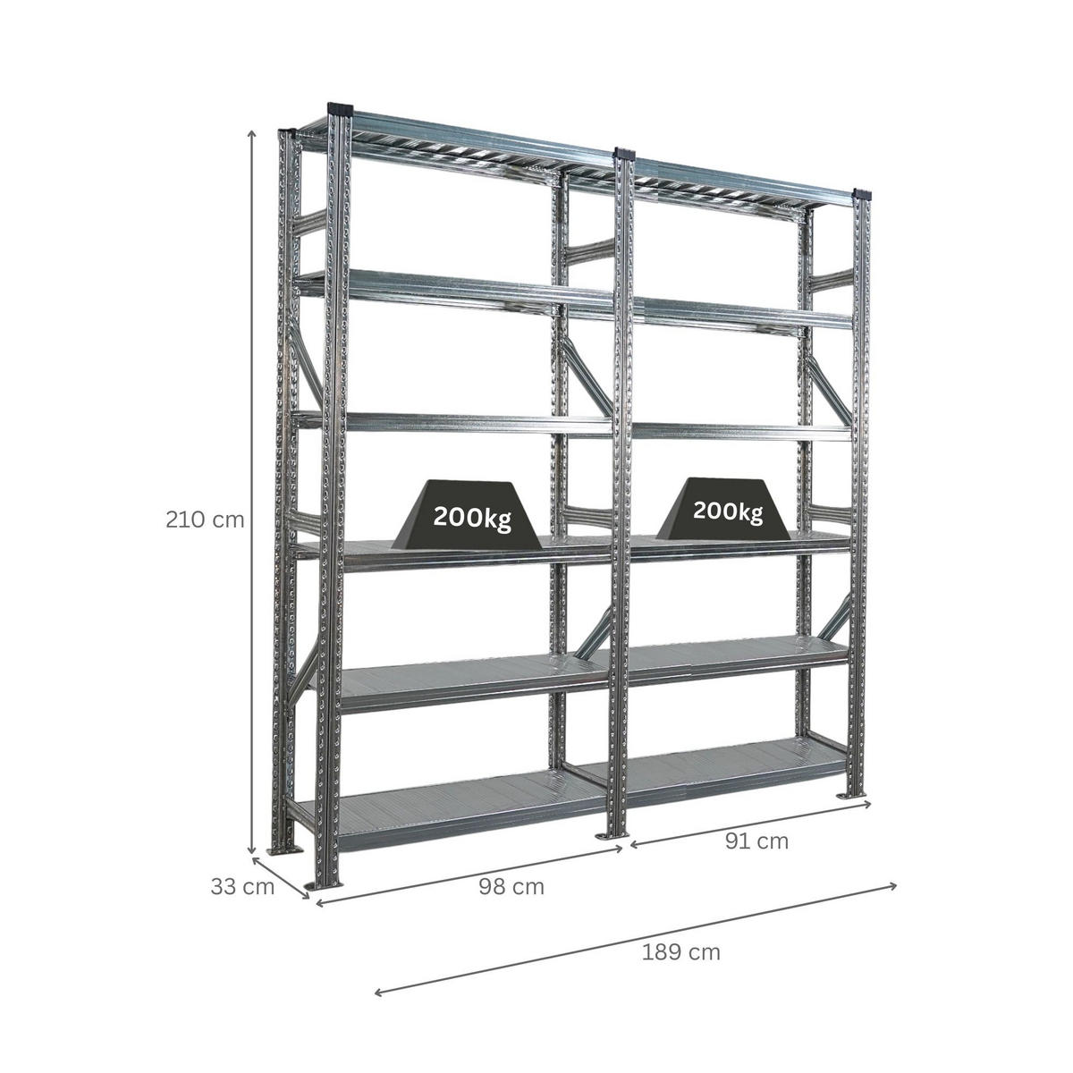 FACHBODENREGAL Proximo Stecksystem 210x180x32cm 6 Ebenen Beidseitig nutzbar Verzinkt - Silberfarben, Metall (180/210/32cm) - PROREGAL
