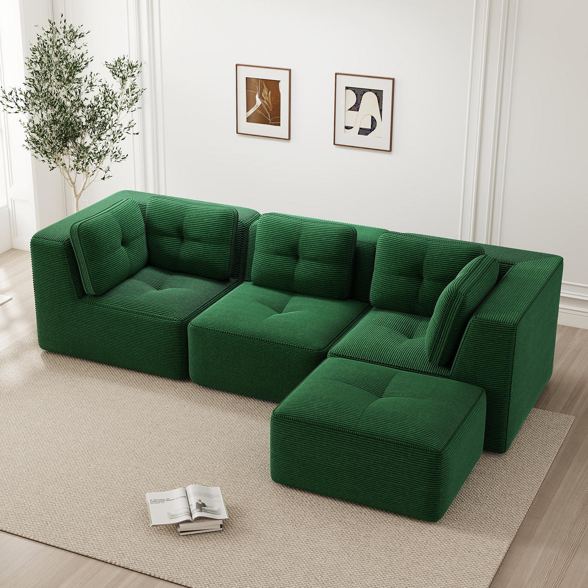 ECKSOFA modular Cord Grün 3-tlg. - Grün, Kunststoff (177/297cm) - Meubliv