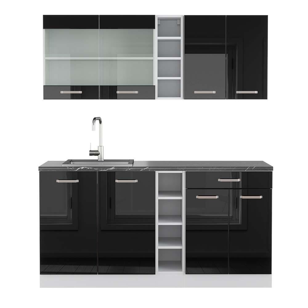 SINGLEKÜCHE R-Line Schwarz Hochglanz/Weiß 160 cm, AP Anthrazit - Schwarz Hochglanz/Weiß, Holzwerkstoff (160/81.6/60cm) - Vicco