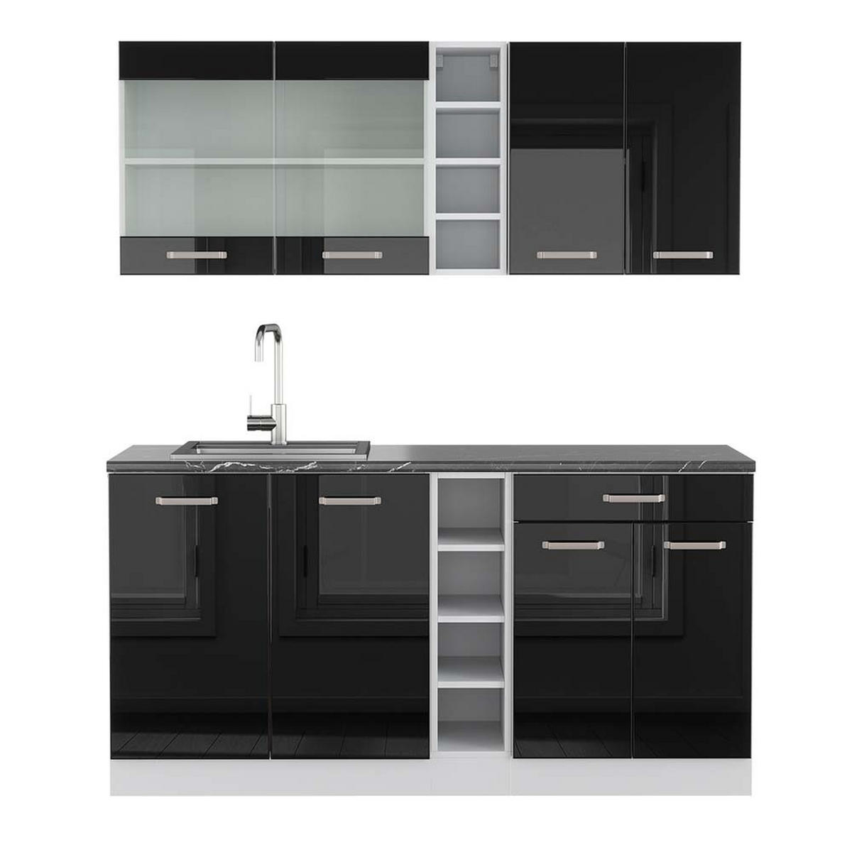SINGLEKÜCHE R-Line Schwarz Hochglanz/Weiß 160 cm, AP Anthrazit - Schwarz Hochglanz/Weiß, Holzwerkstoff (160/81.6/60cm) - Vicco