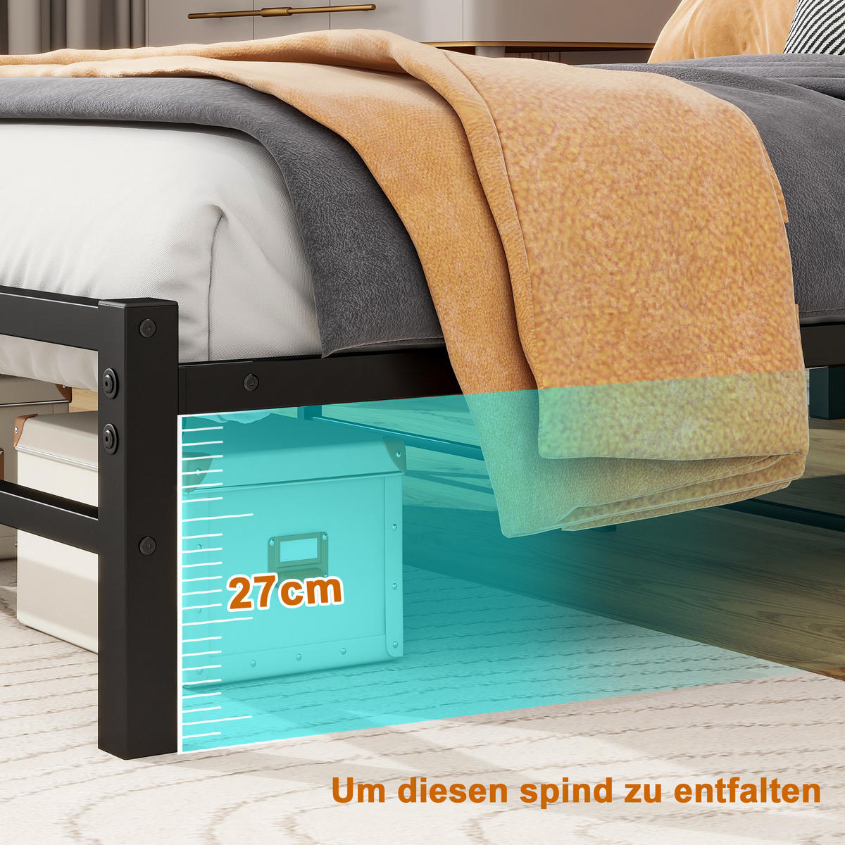 METALLBETT 120x200 cm LED USB Kopfteil - Dunkelbraun, Holzwerkstoff (120/200cm) - LEBENLANG