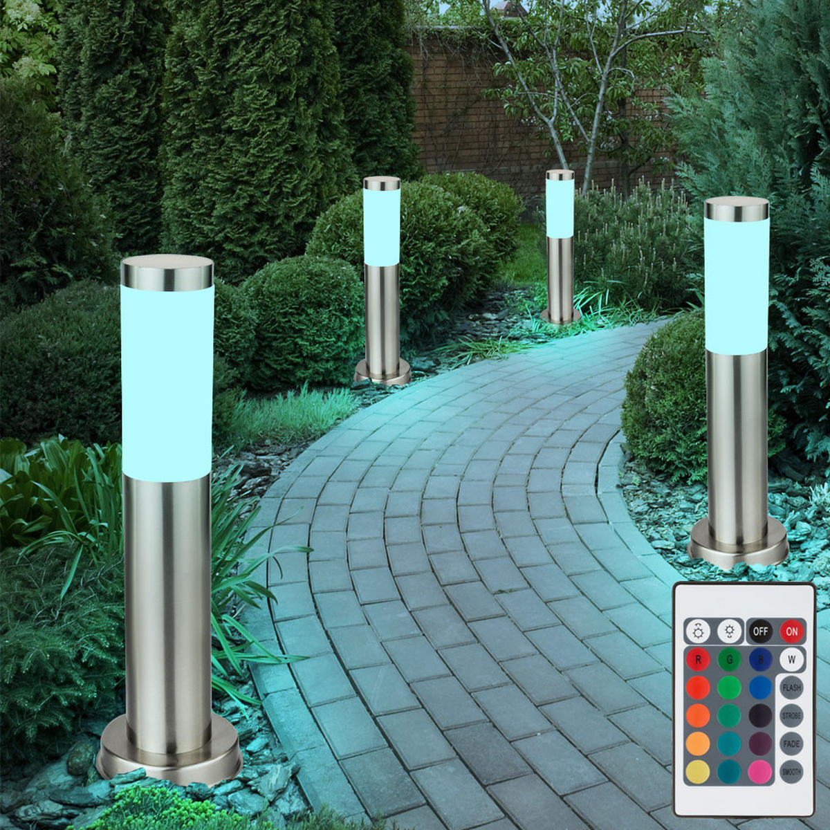 RGB LED STEHLEUCHTEN Edelstahl Silber 4er Set - Silberfarben, Metall (7.6/7.6/45cm) - Globo Lighting