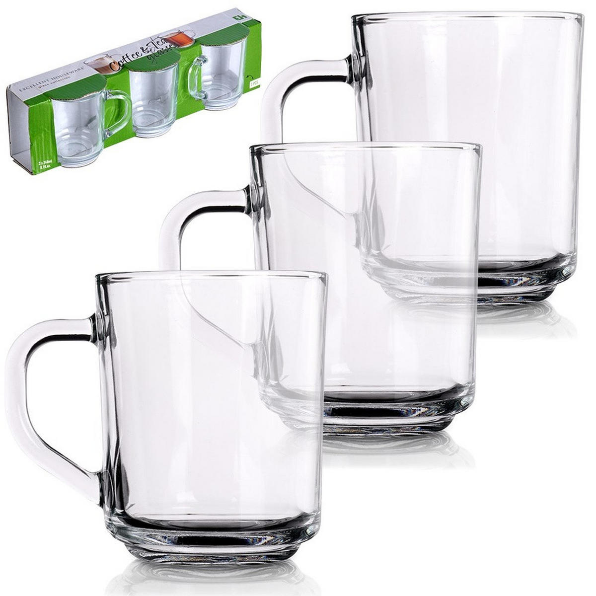 TRINKGLAS-SET mit Griff 3er-Pack transparent - Klar, Glas - Excellent Houseware