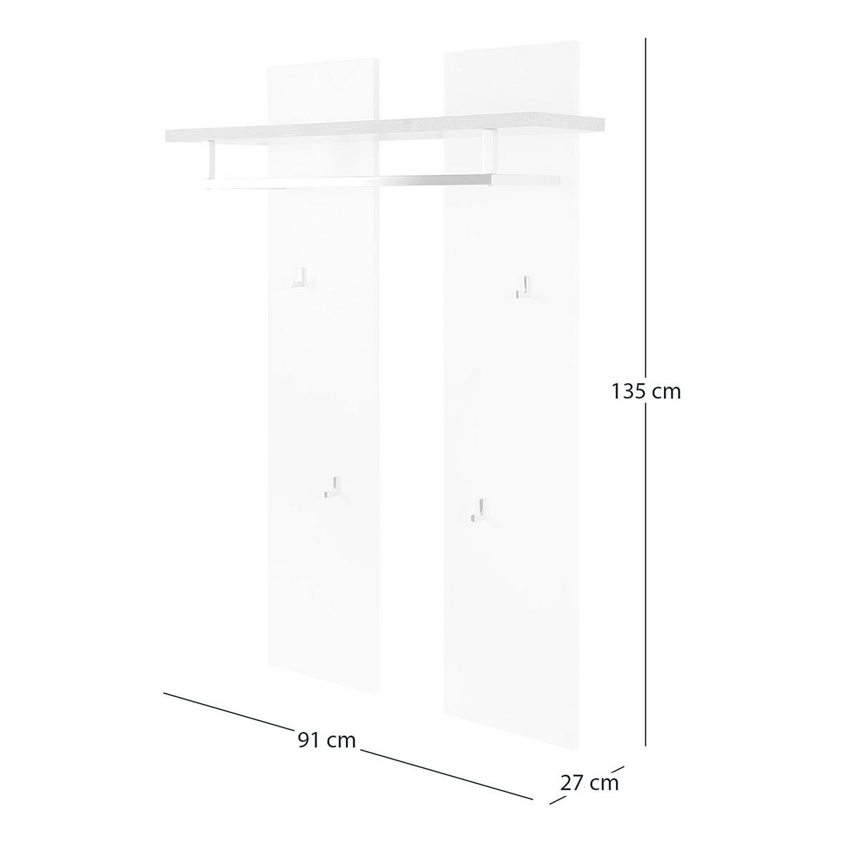 GARDEROBENPANEEL - Eichefarben/Weiß, Holzwerkstoff/Metall (91/135/27cm) - home24