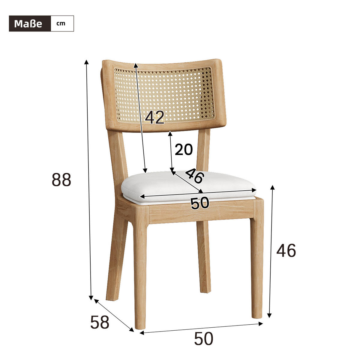 ESSZIMMERSTÜHLE 6er-Set Massivholz mit Rattanlehne Holz - Braun, Holz (58/88/50.2cm) - Meubliv