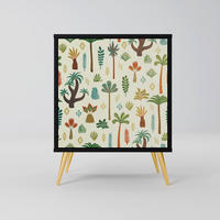 SIDEBOARD PALM SPRING, Schwarz, 57,5x42x75,5 cm, Goldfarbene Metallfüße - Goldfarben/Multicolor, Holzwerkstoff/Metall (57.5/75.5/42cm) - SpaceRebels