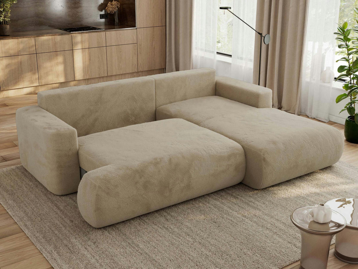 ECKSOFA OVO L Beige Plüsch - Rechts Seite - Beige/Schwarz, Kunststoff/Textil (195/271cm) - MKS