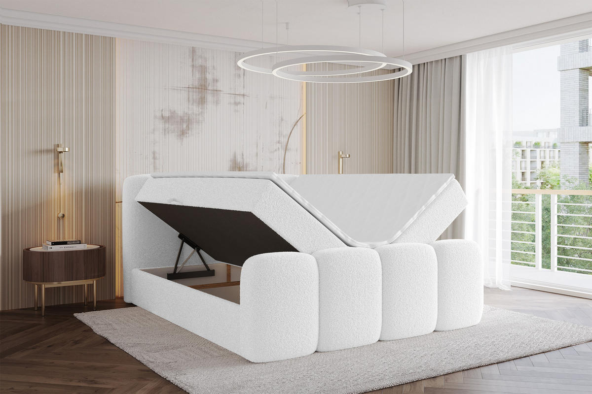 AMERICKÁ postel s úložným prostorem, matrací H4 a roštem – NINA-Z – 120 × 200 cm – bílá - bílá, kompozitní dřevo (120/200cm) - ALTDECOR