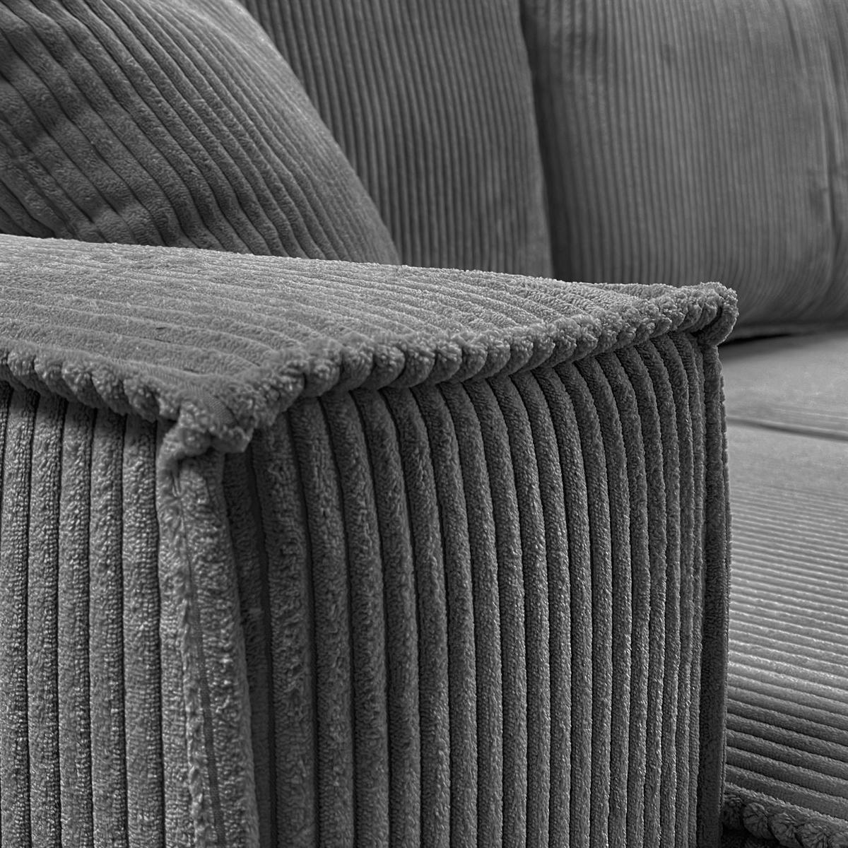 ECKSOFA Gepolstertes CARLO XL Cord mit Schlaffunktion und Bettkasten, Poso 60 - Grau, Textil (277/143cm) - Lookway