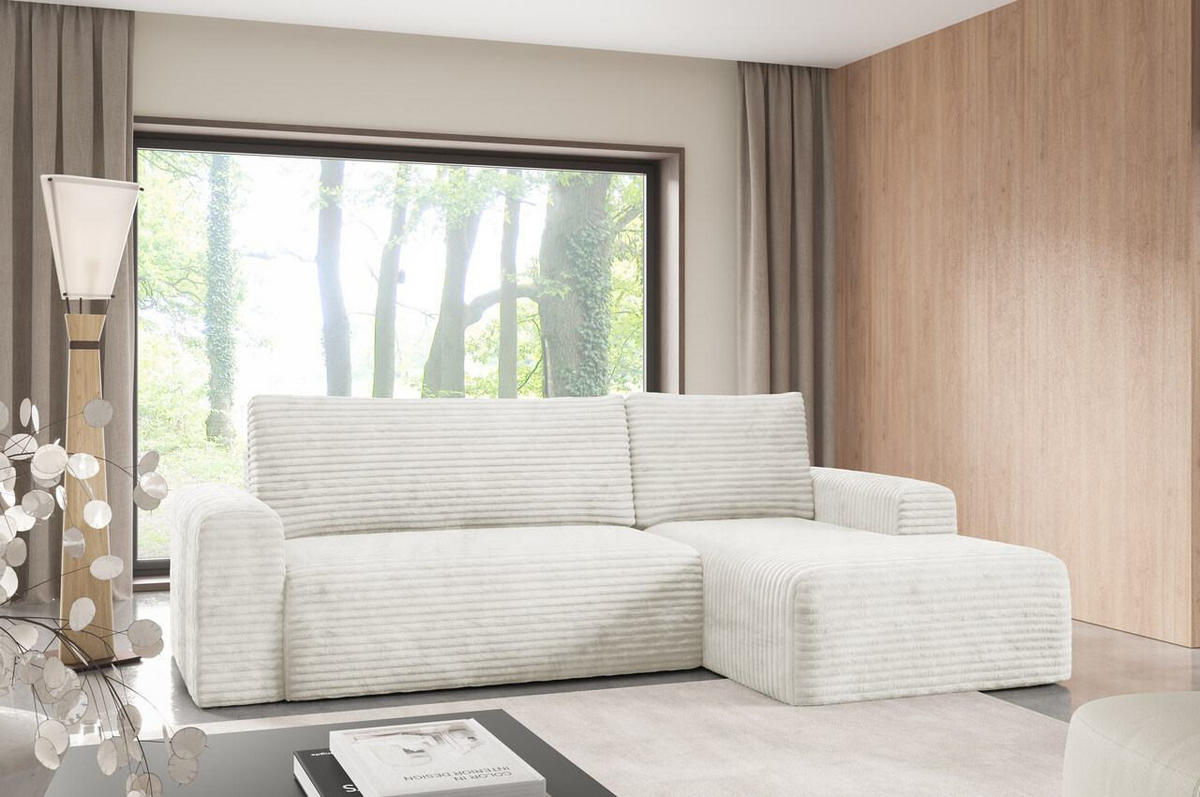 ECKSOFA mit Schlaffunktion Cremig - Weiß, Textil (268/163cm) - Furnisell