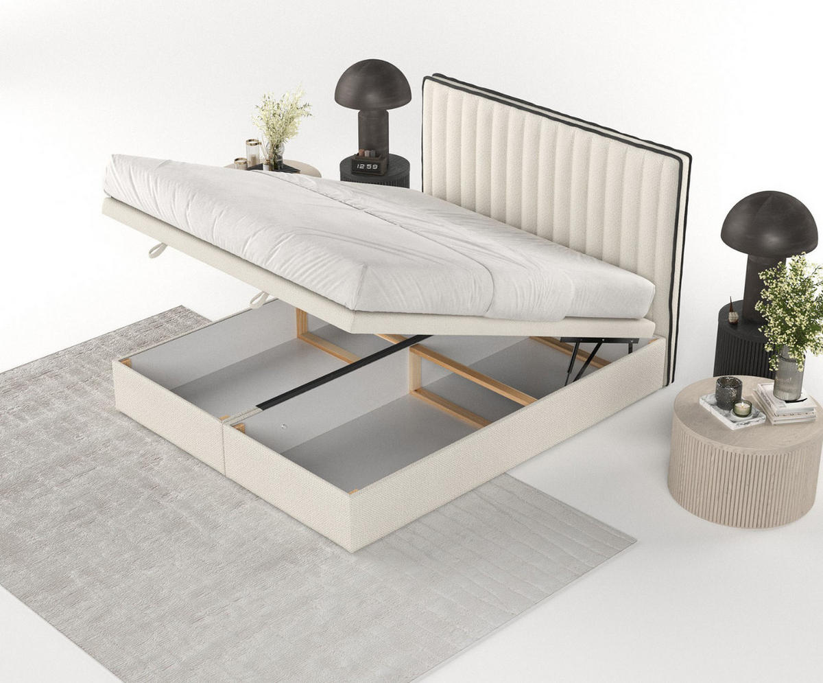 POLSTERBETT Keva mit Stauraum 120/200 cm Hellbeige im Alta Stoff - Sandfarben/Schwarz, Holz/Holzwerkstoff (120/200cm) - AltaBeds
