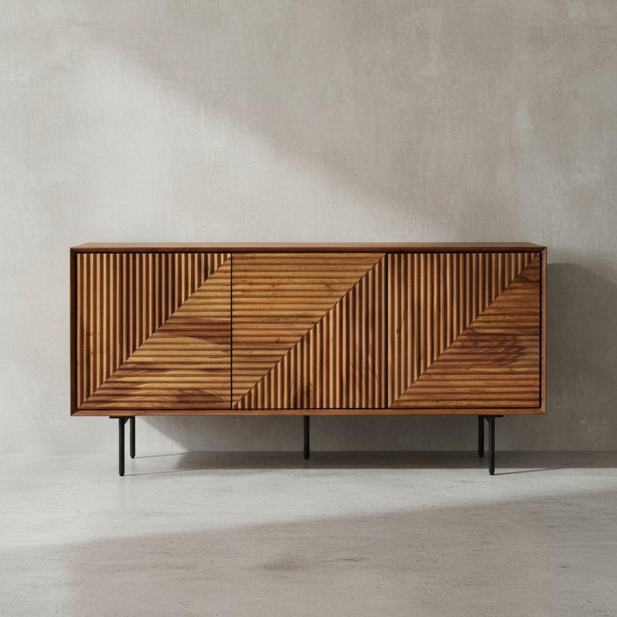 SIDEBOARD – Massivholz/Metall, 148x72x40 cm, modern, 3 Türen - Schwarz/Braun, Holz/Metall (148/72/40cm) - KADIMA DESIGN