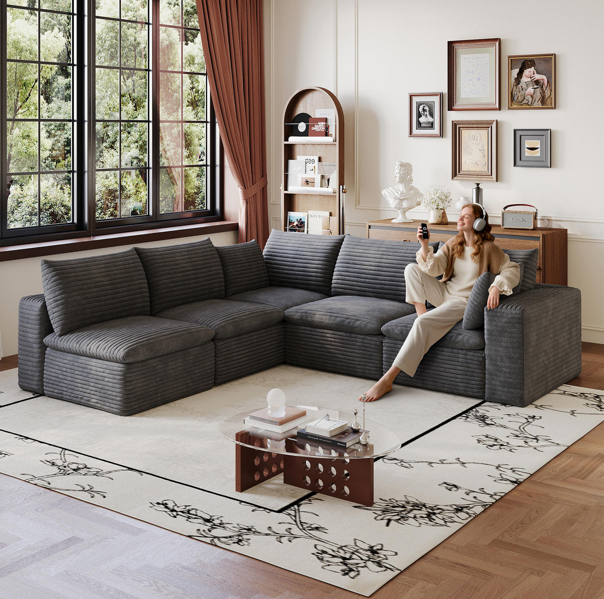 ECKSOFA aus Stoff 260x250 cm Dunkelgrau mit flexiblem Aufbau und weicher Schaumstoffpolsterung - Dunkelgrau, Textil (260/250cm) - Modfu