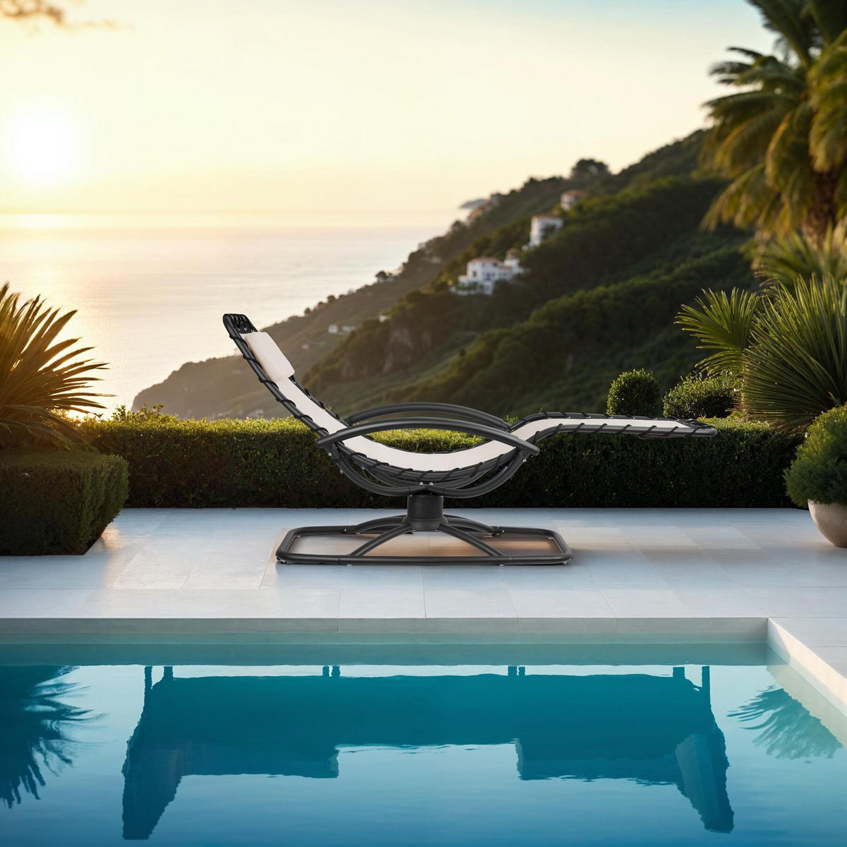 GARTENLIEGE Toulon,abnehmbares Kopfpolster,beige - Beige, Textil (77/83/170cm) - tectake