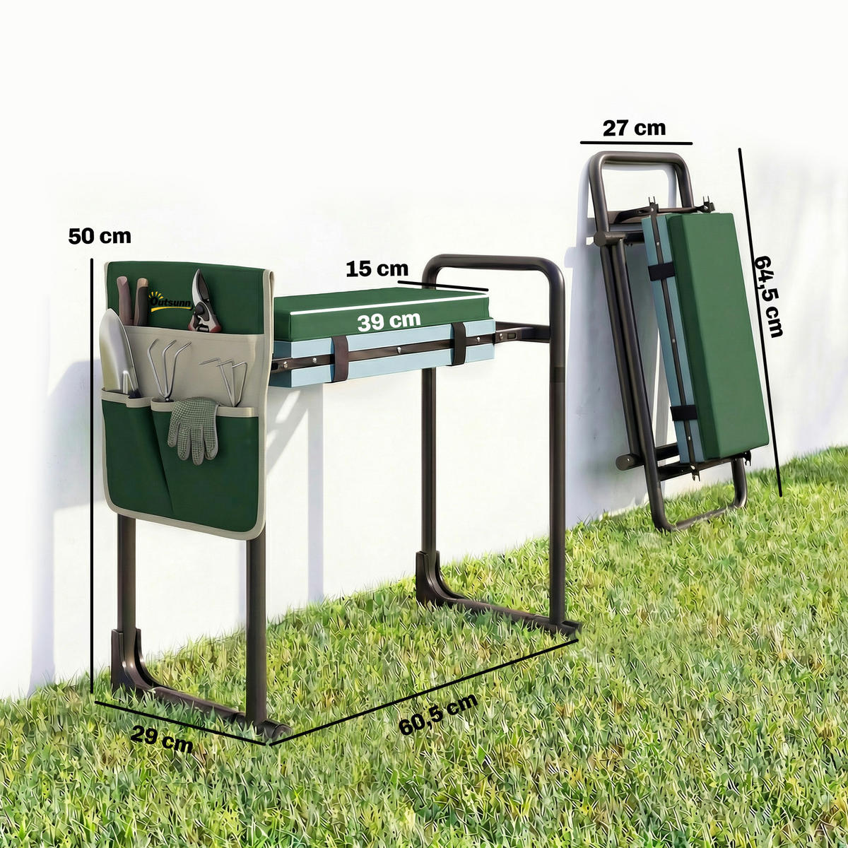 KNIEBANK Stahl EVA Grün - Grün, Metall (29/50/60.5cm) - Outsunny