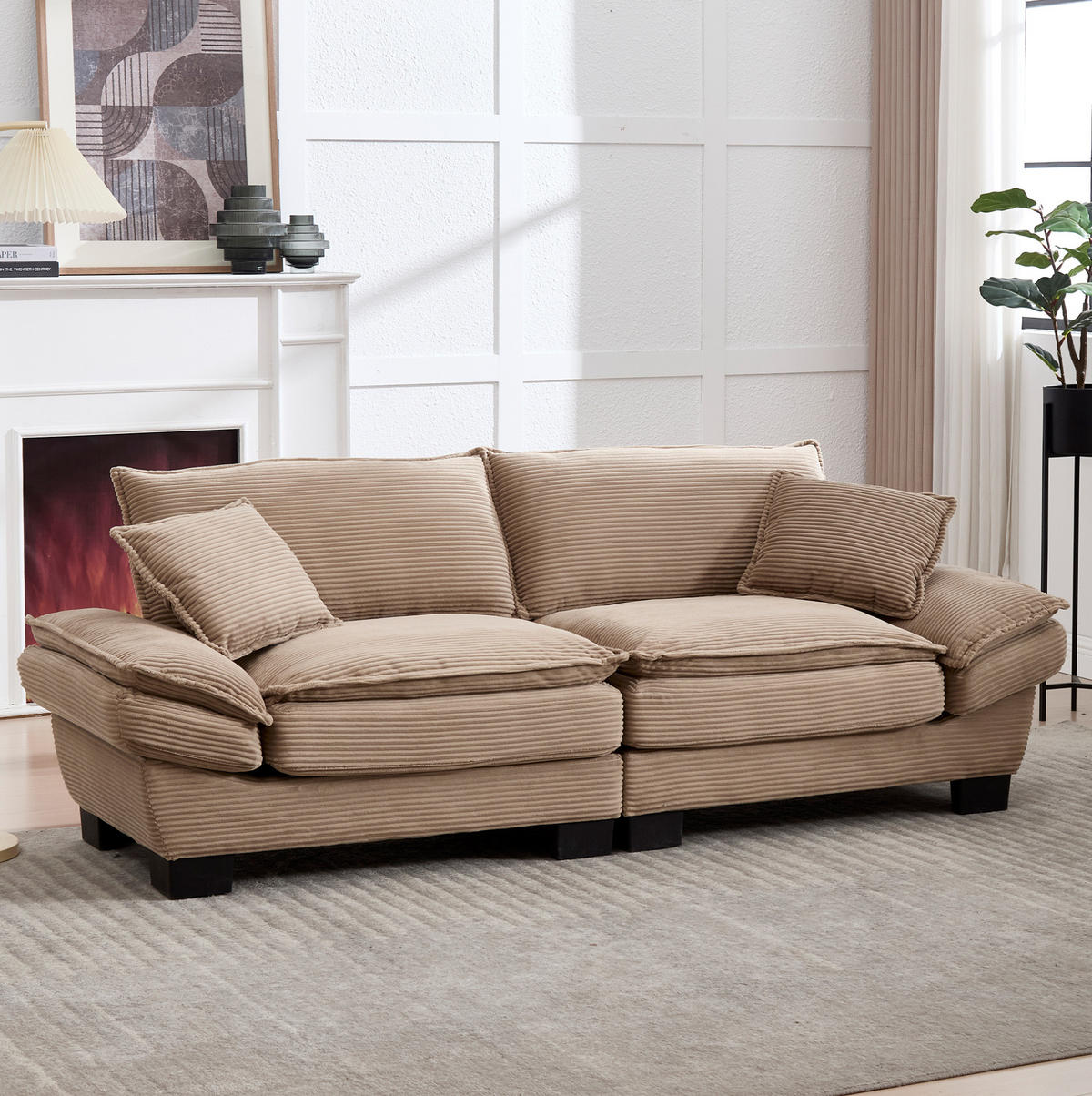 2-SITZER Sofa Samt mit ultratiefem Sitz 224/81/81 cm Sandfarben - Sandfarben, Textil (81/224/81cm) - Redom