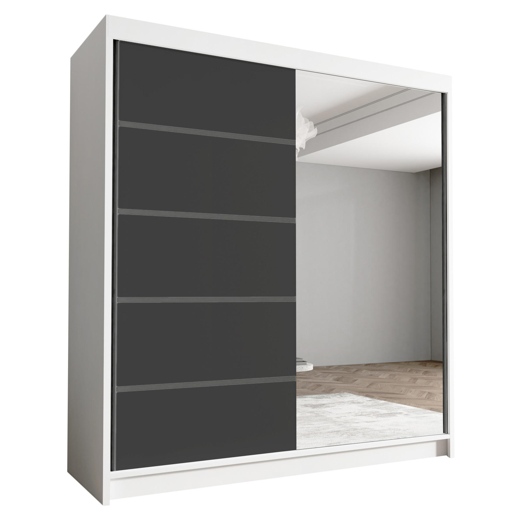 Sofnet SCHWEBETÜRENSCHRANK Weiß, Schwarz 180cm × 58cm × 215cm