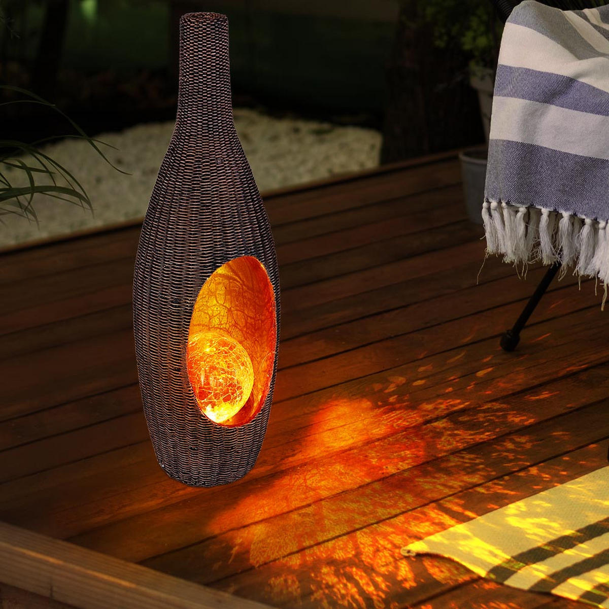 LED AUSSENLEUCHTE Rattan Braun Gold - Braun, Glas (14.3/13/45.5cm) - Globo Lighting