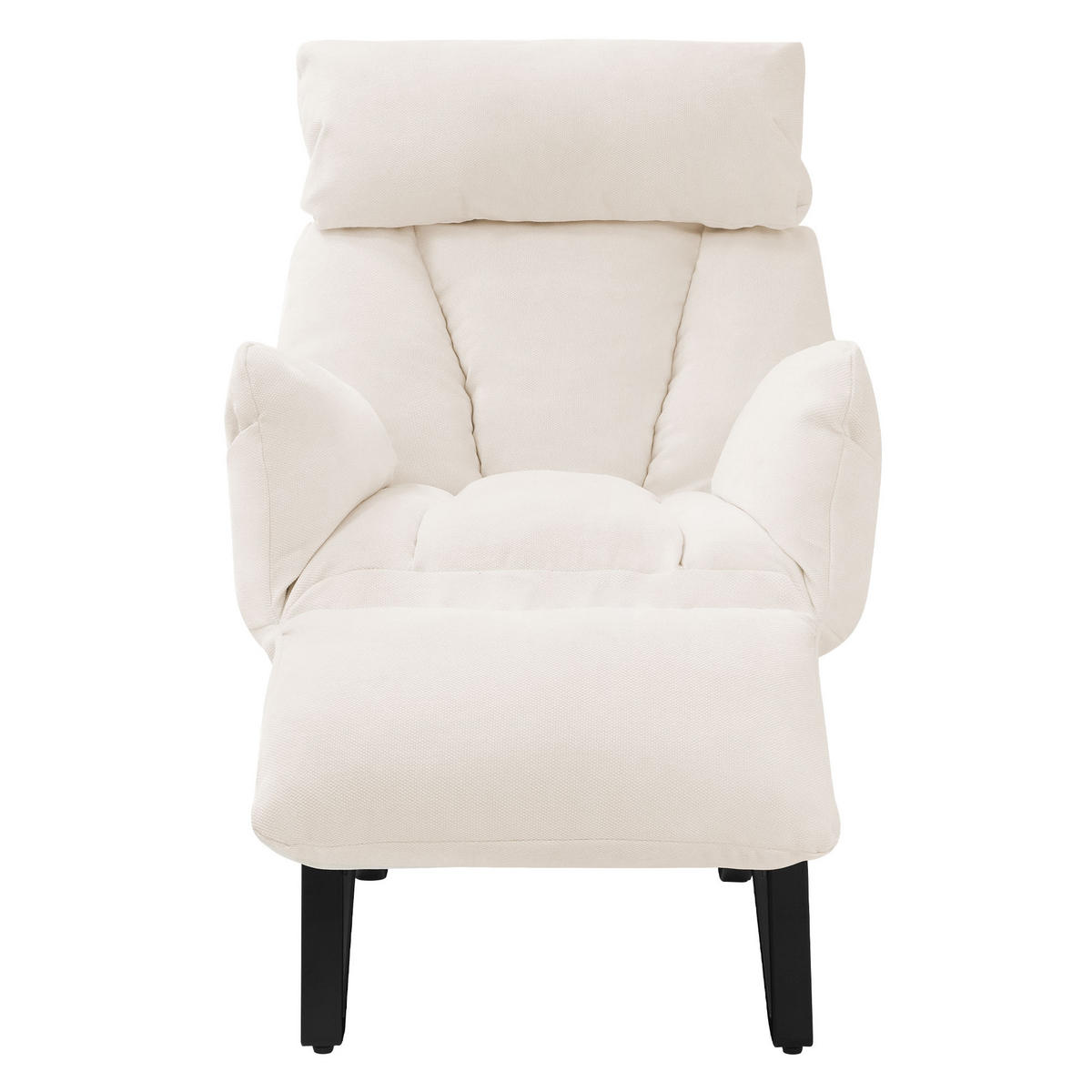RELAXSESSEL Beige Leinenbezug verstellbar mit Armlehnen und Fußablage - Beige/Schwarz, Textil/Metall (85/102/82cm) - ML-DESIGN