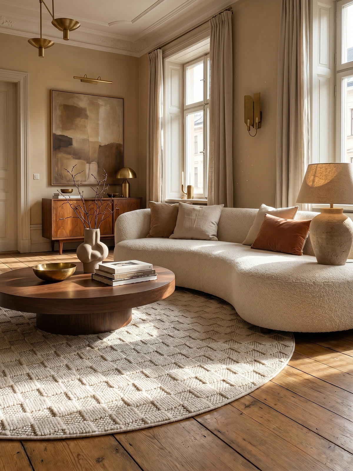 TEPPICH Flachgewebe LANGAU in Creme, mit Schachbrettmuster, Ø 80 cm - Creme, Textil (80/80cm) - KADIMA DESIGN