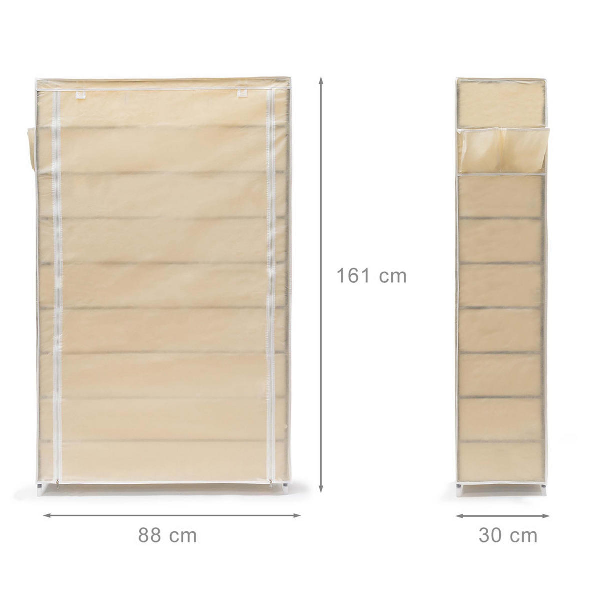 SCHUHSCHRANK Beige VALENTIN 9 Ablagen - Beige, Kunststoff/Textil (88/161/30cm) - Relaxdays