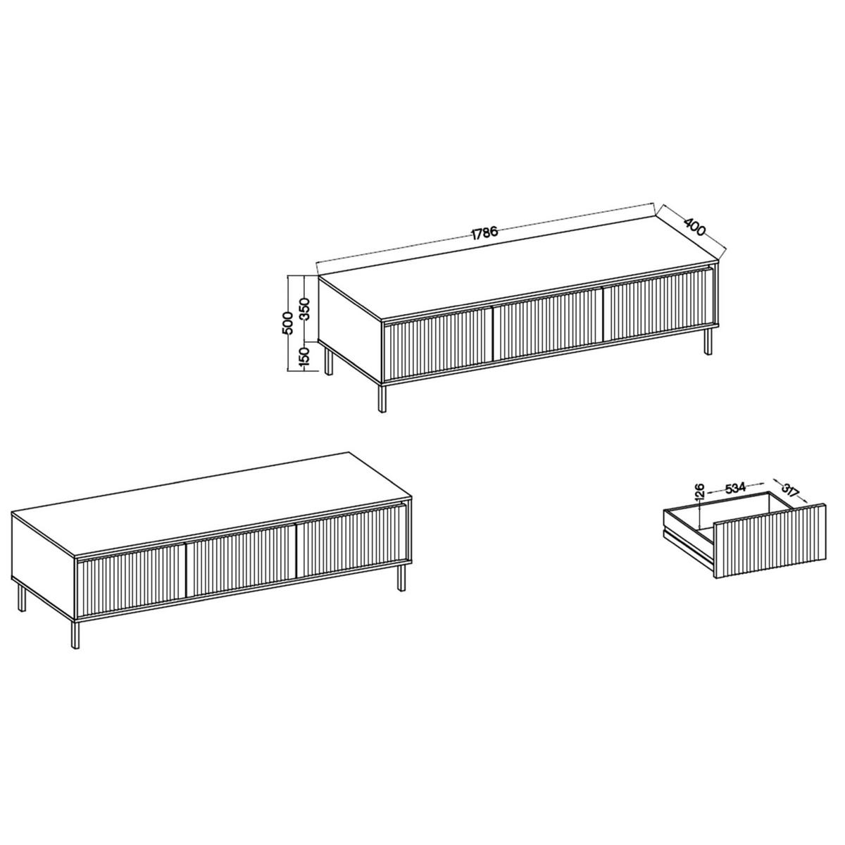 TV stolík Osaka drevodekor dub Evoke 179/50/40 cm - čierna/farba duba, kov/kompozitné drevo (178.6/50/40cm) - Selsey