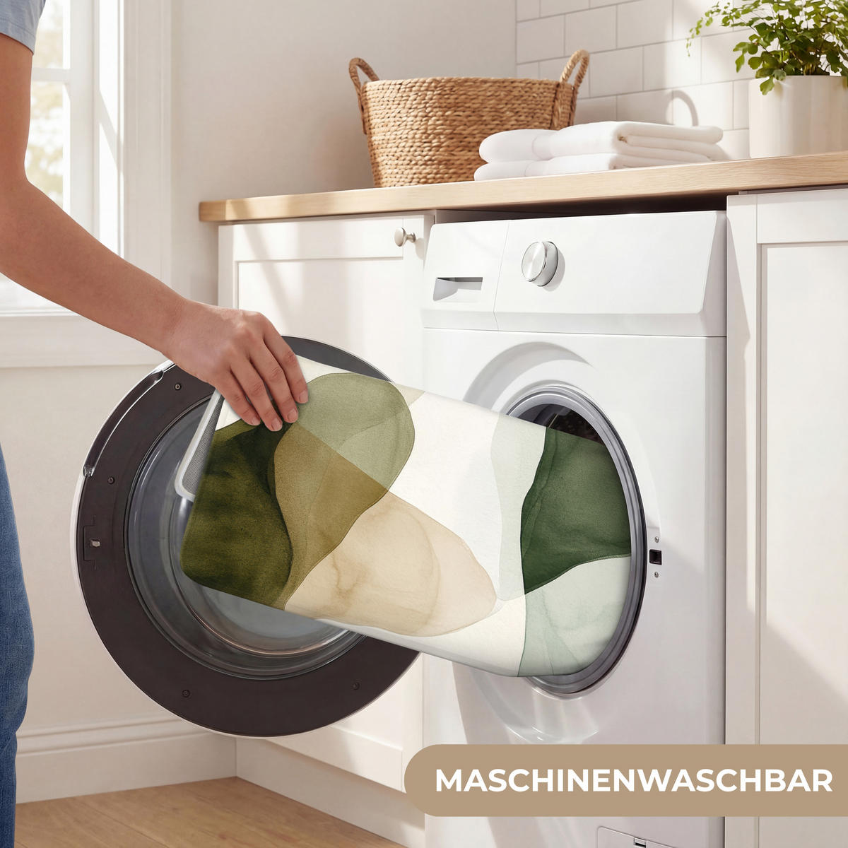 WC-VORLEGER Japandi - Abstrakt - Grün WC Teppich 50x80 cm - Grün, Kunststoff/Textil (50/1cm) - OnlyWow