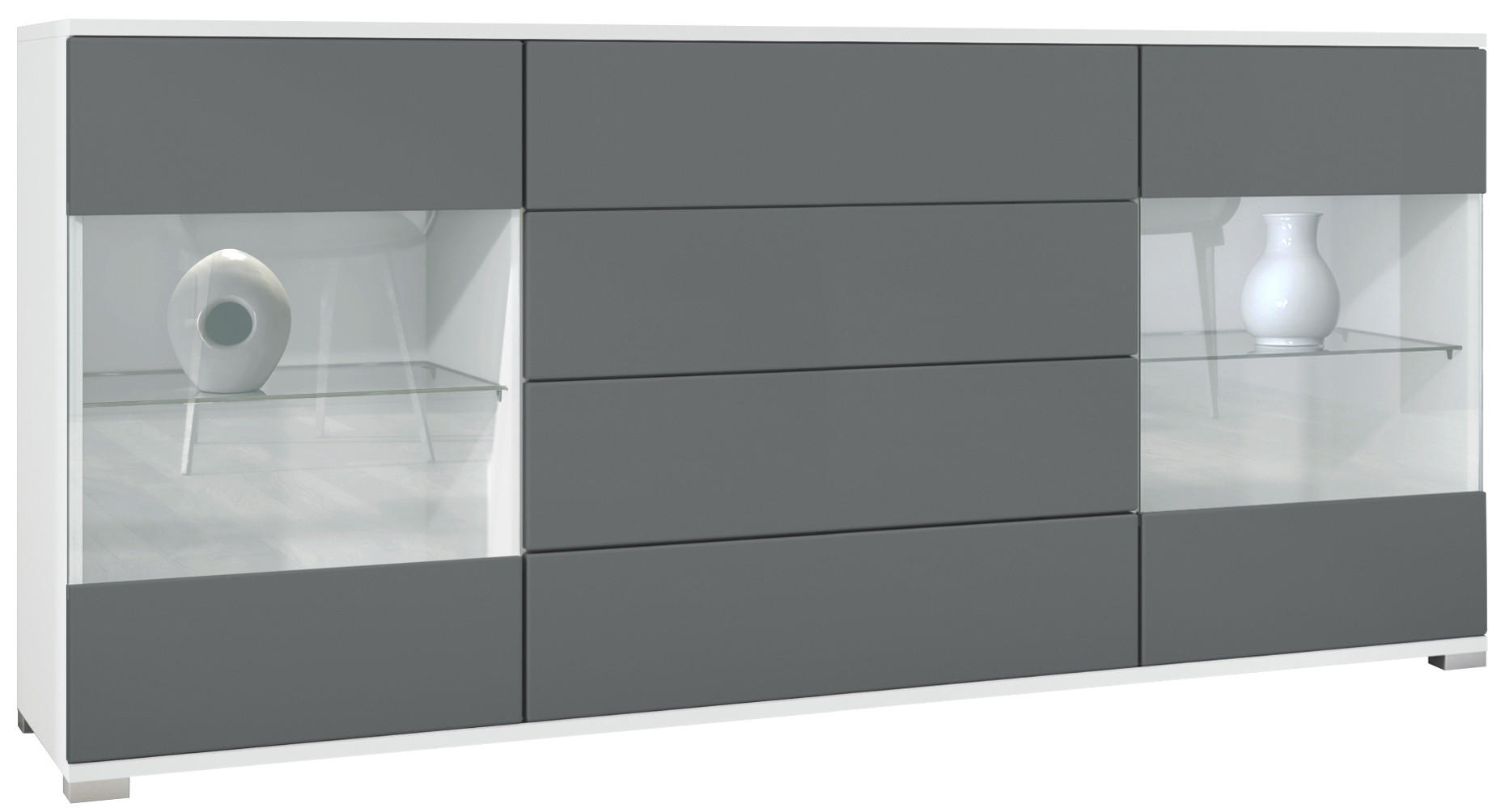 SIDEBOARD Bari Graphit Seidenmatt - Graphitfarben, Holzwerkstoff (166.5/75.5/35cm) - Vladon