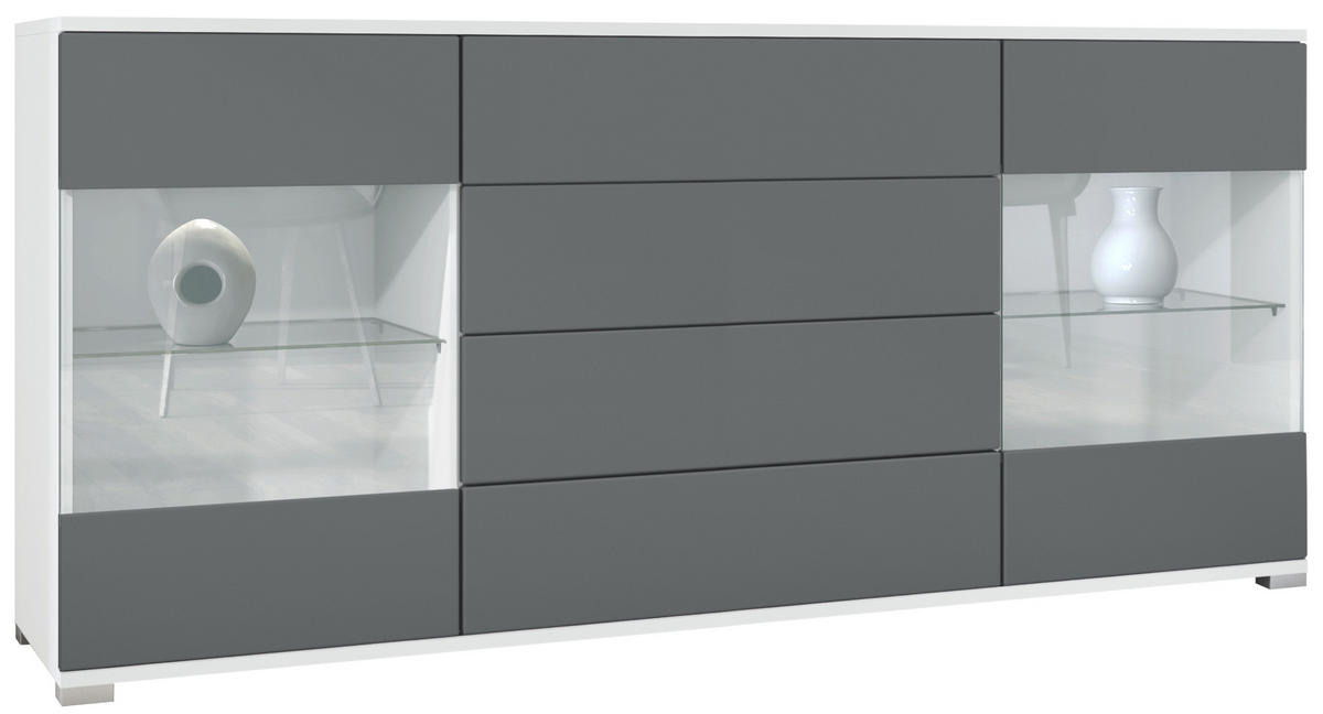 SIDEBOARD Bari Graphit Seidenmatt - Graphitfarben, Holzwerkstoff (166.5/75.5/35cm) - Vladon