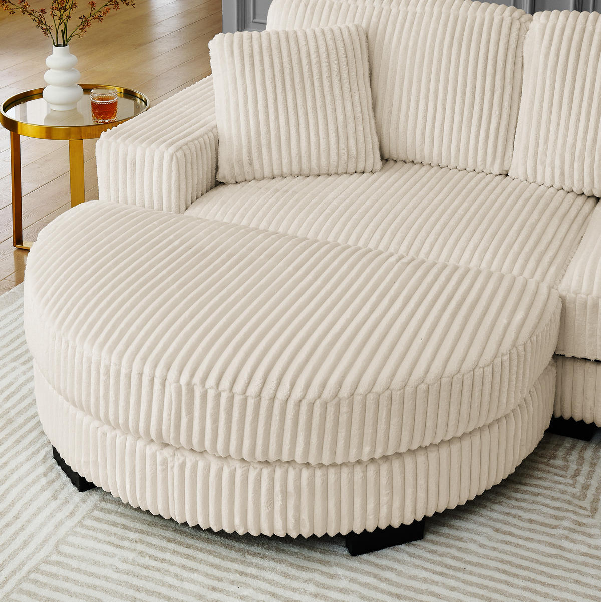 ECKSOFA 256,5/133,5/89 cm beige aus Schaumstoff mit Wechselhocker - Beige, Kunststoff (133.5/256.5cm) - OKWISH