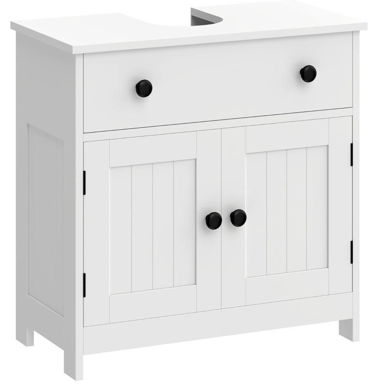 WASCHBECKENUNTERSCHRANK aus MDF 60x30x60 cm Weiß mit U-Ausschnitt, Soft-Close und praktischem Stauraum - Weiß, Holz (60/60/30cm) - Modfu