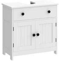 WASCHBECKENUNTERSCHRANK aus MDF 60x30x60 cm Weiß mit U-Ausschnitt, Soft-Close und praktischem Stauraum - Weiß, Holz (60/60/30cm) - Modfu