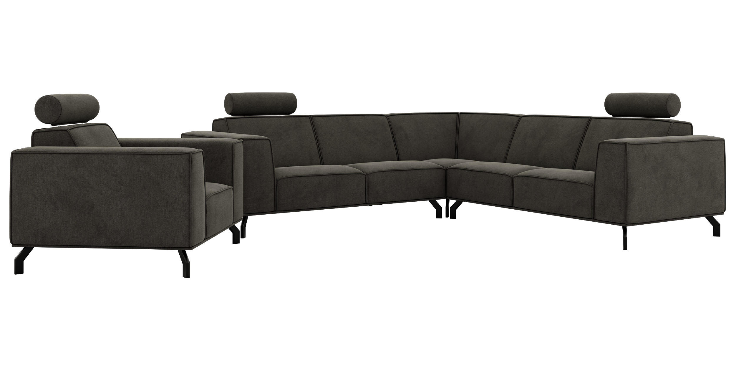 SEDACIA ZOSTAVA L+1 VESANO - Tmavosivá Samet - čierna/tmavosivá, kov/textil (260/90/260cm) - MKS