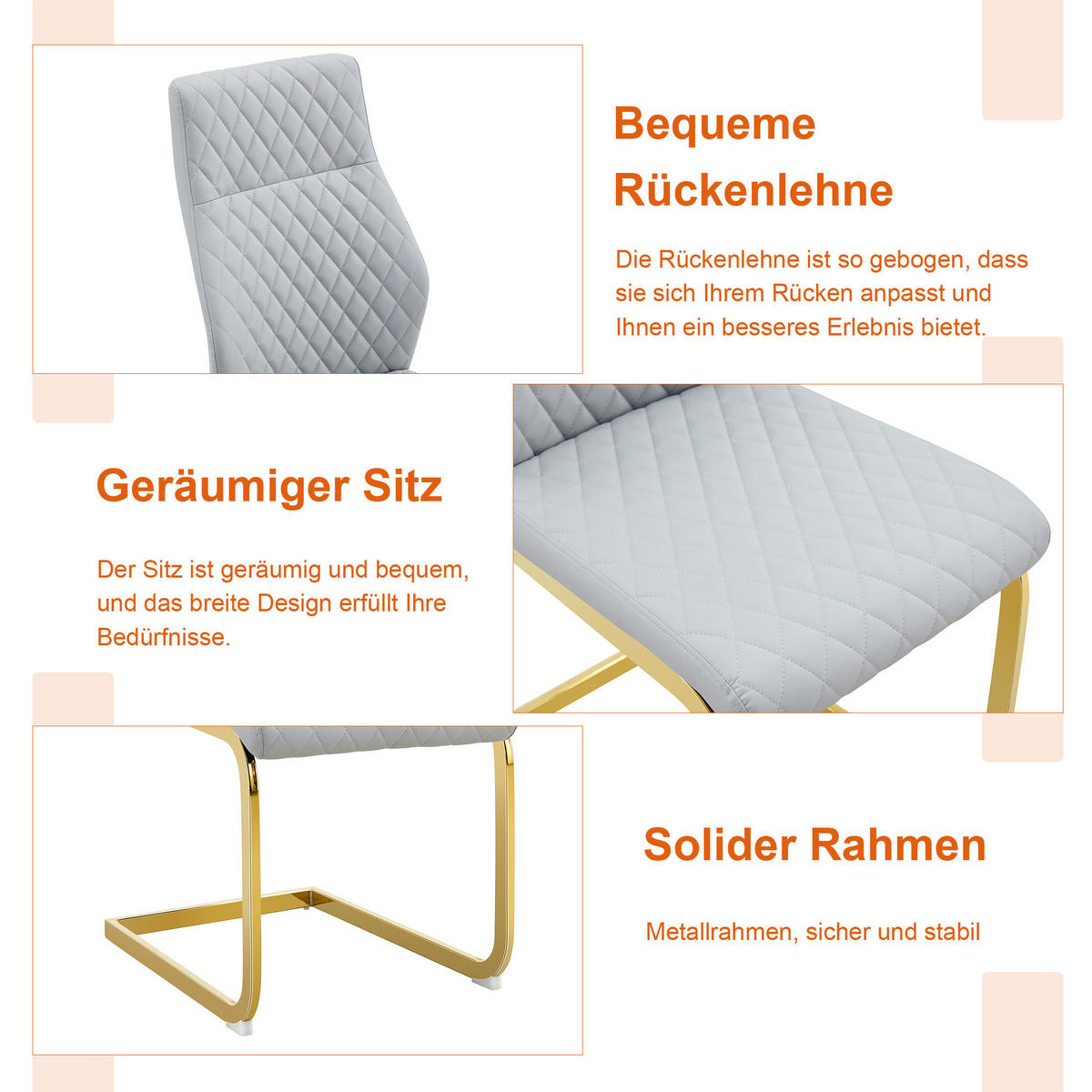ESSGRUPPE 3-tlg. 60 cm Gold/Hellgrau - Goldfarben, Metall (60/72/60cm) - Meubliv