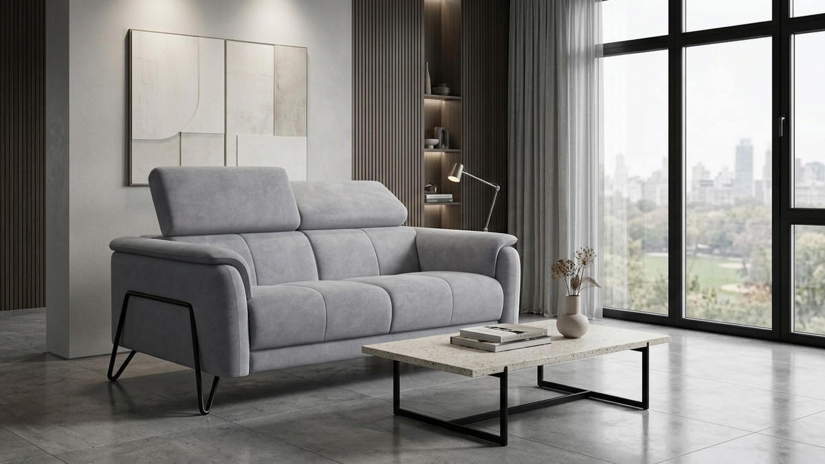 SOFA RODEN 2-Sitzer, hellgrau, Veloursstoff - Hellgrau, Holz/Textil (152/82/103cm) - Wozimo
