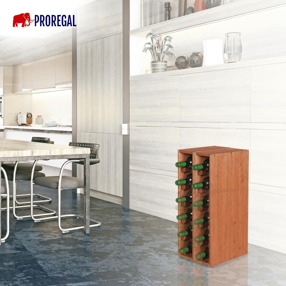 WEINREGAL Vincellar Mod 60x12x30 cm Schmal Modul Für 6 Flaschen Massives Kiefernholz Braun Geölt - Braun, Holz (12/60/30cm) - PROREGAL