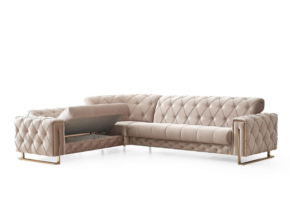ECKSCHLAFSOFA Shimla Beige - Langer Schenkel Rechts - Beige, Holzwerkstoff/Kunststoff (245/310cm)