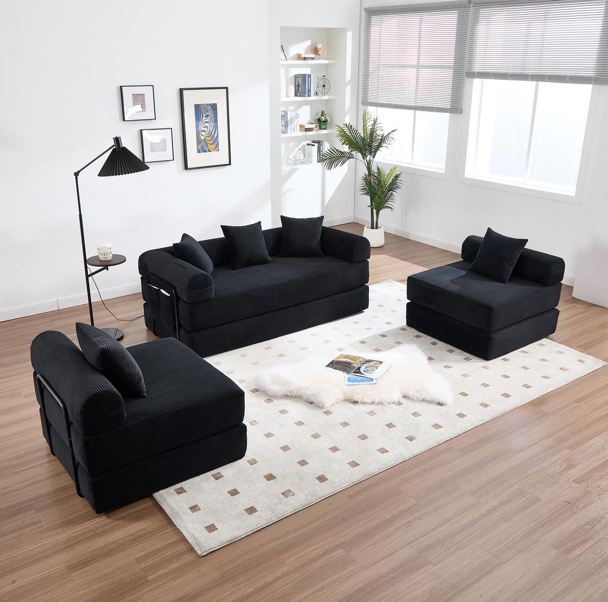 SOFA modular 270 x 180 x 64 cm Corduroy Black - Schwarz, Kunststoff (180/64/270cm) - Meubliv