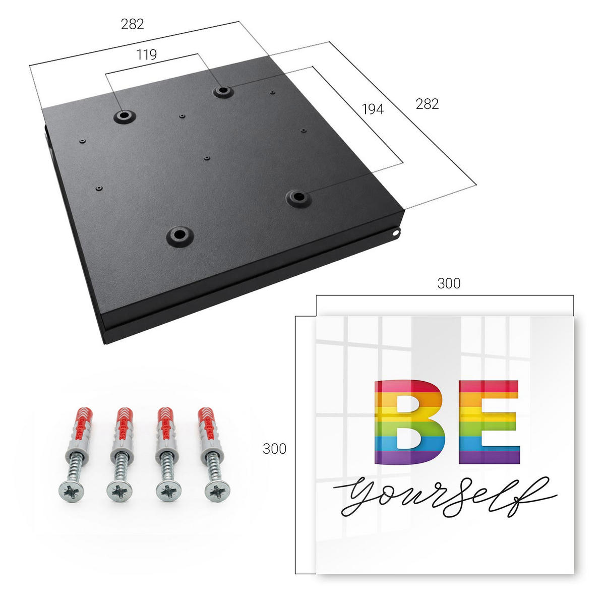 SCHLÜSSELBOX Schwarz 30x30 cm- Türöffnung nach rechts - Authentische Motivation - Rot, Metall (30/30/5cm) - TULUP