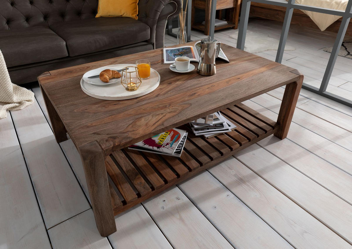 COUCHTISCH Sheesham 120x80x45 grau geölt BUENO #2001 - Grau, Holz (120/80/45cm) - Massivmoebel24