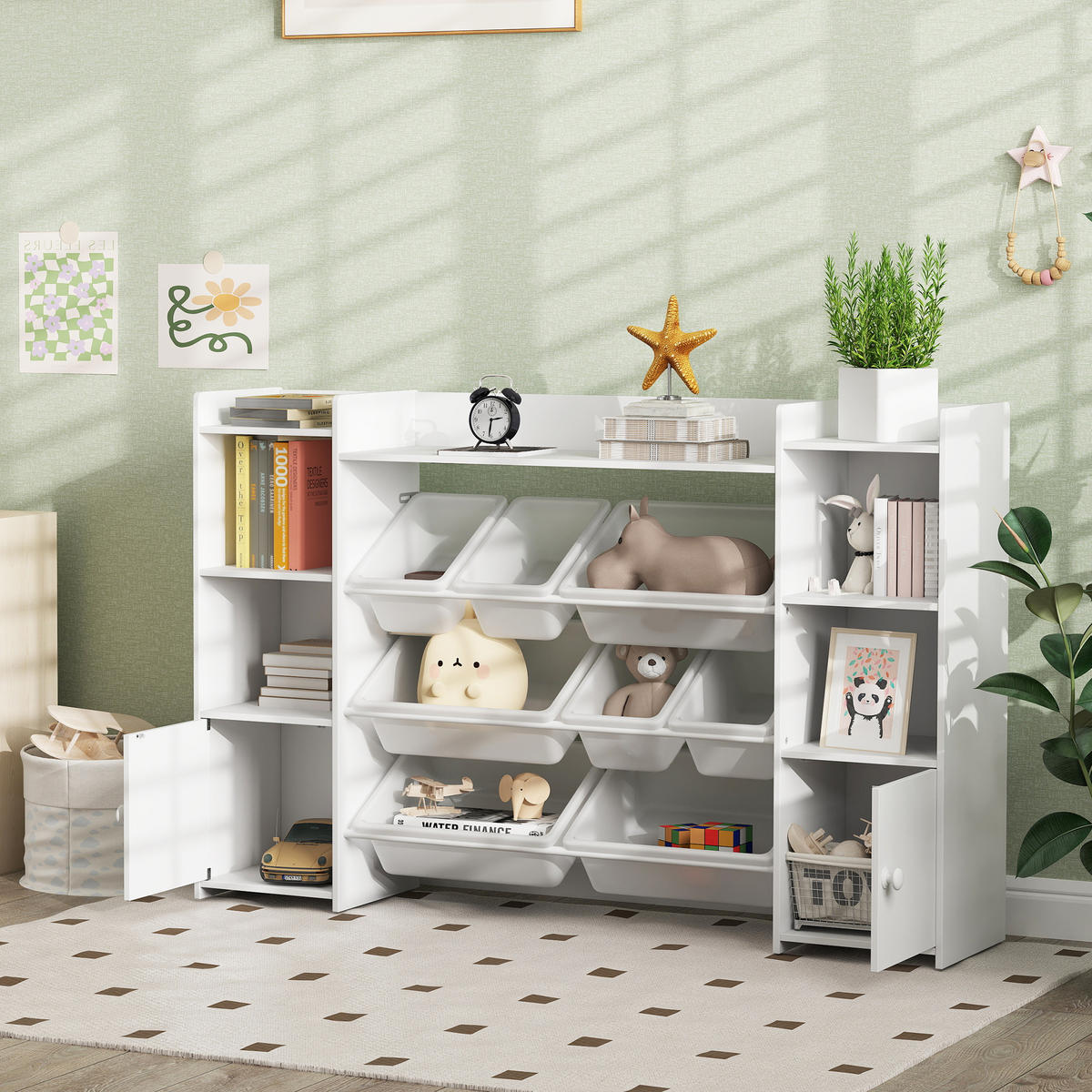 KINDER-AUFBEWAHRUNGSREGAL mit 8 herausnehmbaren Boxen, Spielzeugregal, Weiß - Weiß, Kunststoff (30/90/140cm) - AIYAPLAY