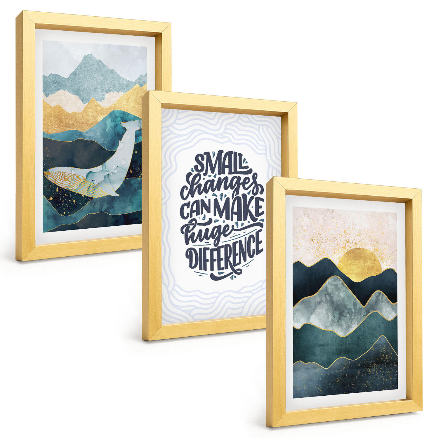 BILDER SET 3er Set - 20x30 cm Goldrahmen - Abstrakte Berginspiration - Goldfarben, Kunststoff (20/30cm) - TULUP