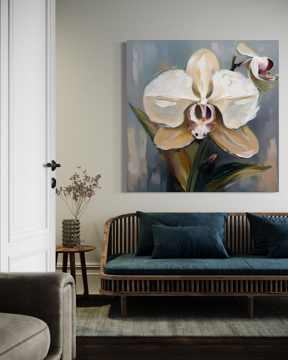 WANDBILD gemalte orchidee blume - Weiß, Textil (50/50cm) - Feeby