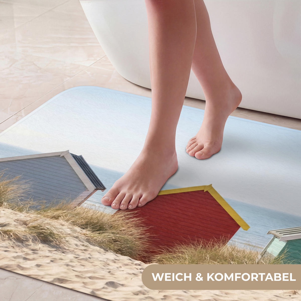 KOUPELNOVÁ PŘEDLOŽKA Pláž - Chaty - Barevné - Duny 90x60 cm - různobarevná, textil/plast (90/60cm) - OnlyWow