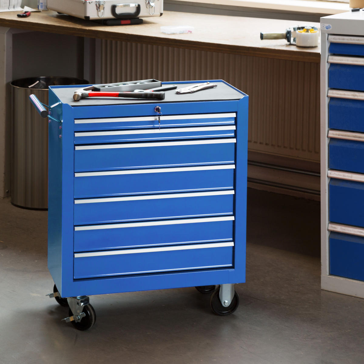 WERKZEUGWAGEN ,Rollen Ø 100 mm,blau - Blau, Metall (33/79/69cm) - tectake