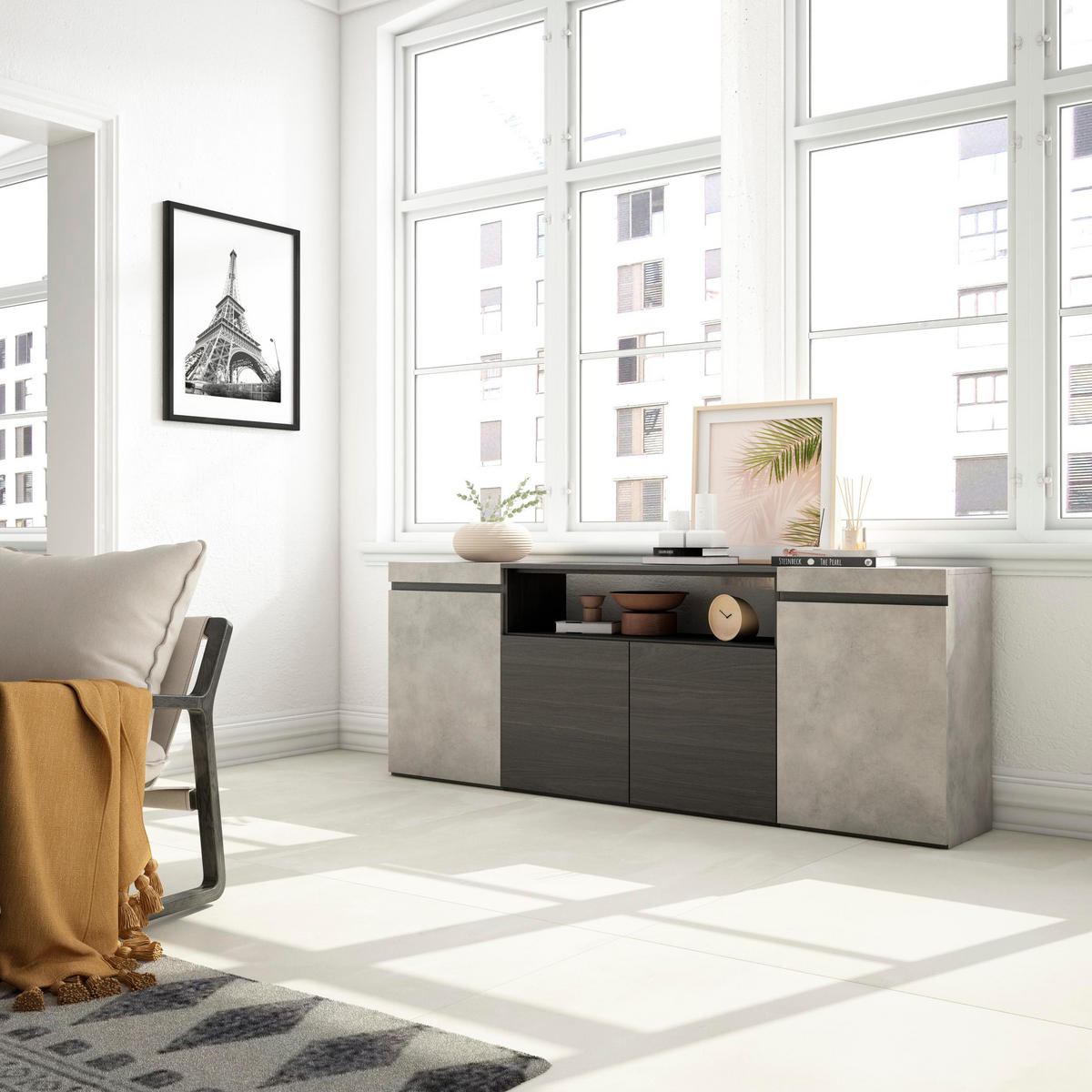 SIDEBOARD zementgrau, 200/35/75cm - Grau, Holzwerkstoff (200/75/35cm) - Skraut Home